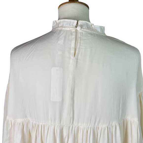 NWT GLAM Cream High Neck Balloon Long Sleeve Blouse Top - Size Large - Picture 5 of 11